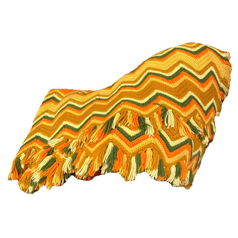 Vintage Crocheted Afghan Throw Blanket Zig Zag Chevron Granny Boho 80" x 40" - Picture 6 of 6